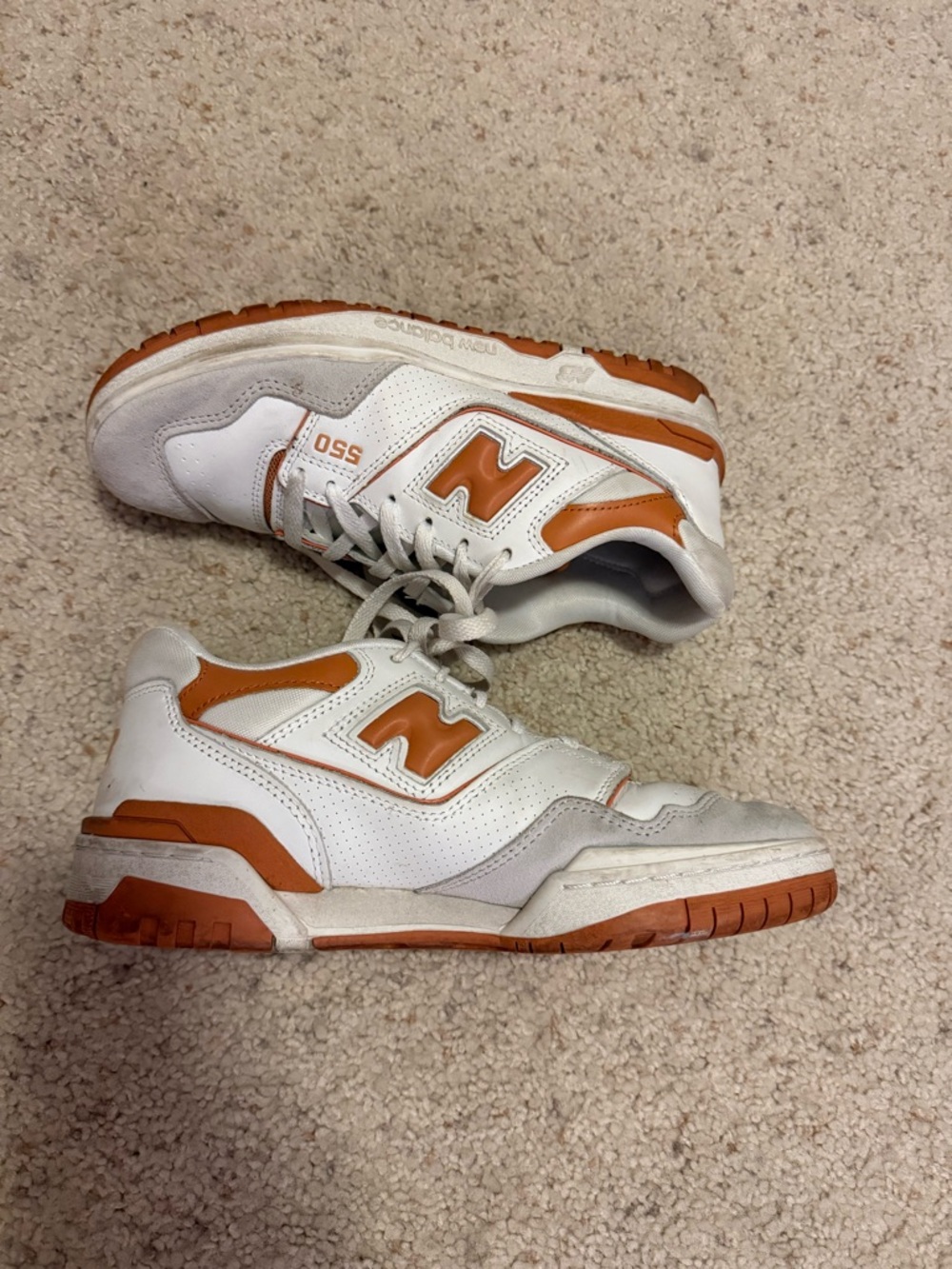 New Balance White and Orange Low-Top Sneakers